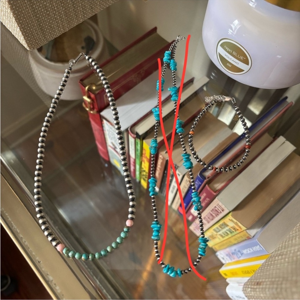 Silver and Turquoise Beaded Necklace Set